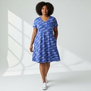 Svaha Dress Womens Size 4XL Blue Print Short Sleeve Stretch Organic Cotton